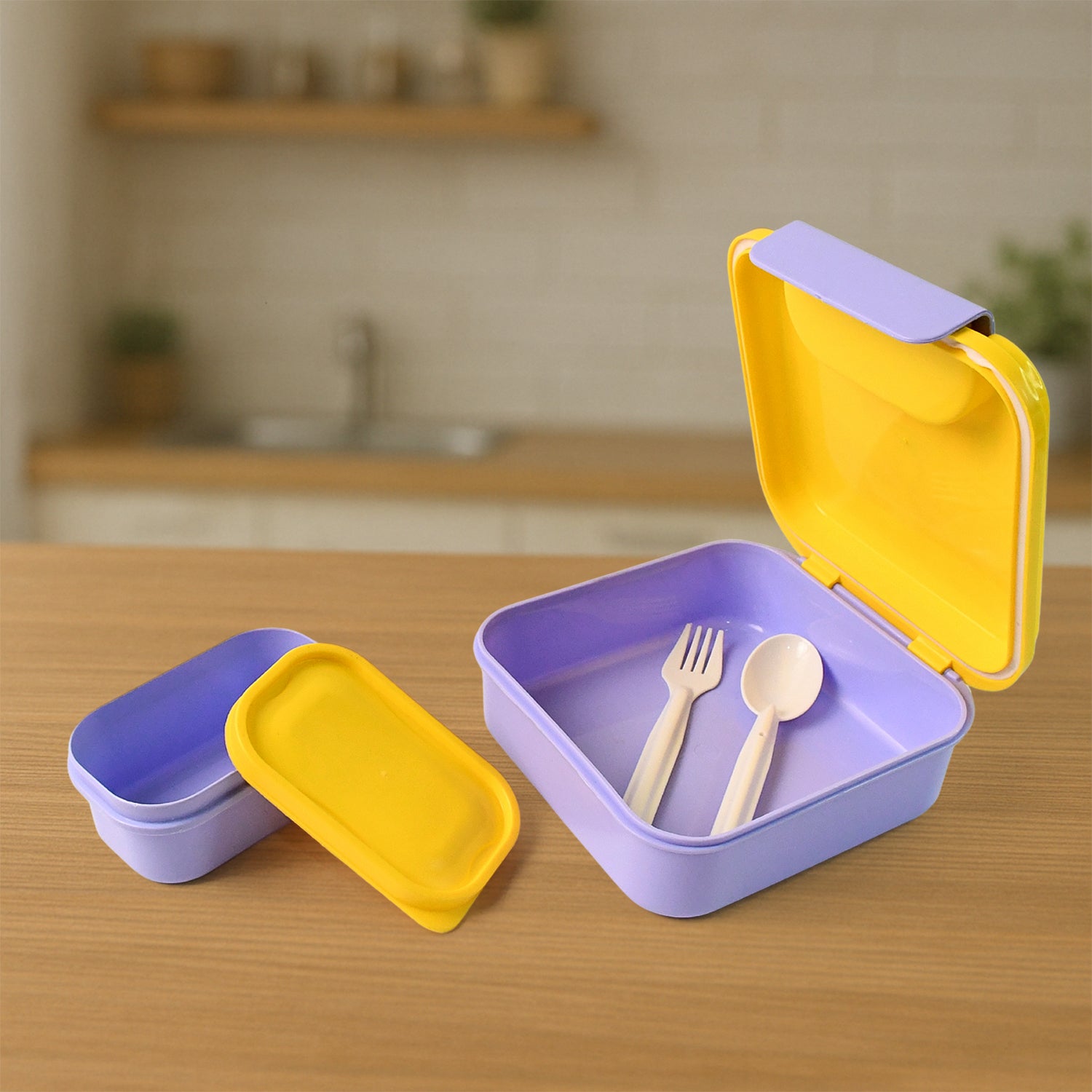 Kids Lunch Box Set With Small Inner Container Spoon  Fork (1 Pc) Kids Lunch Box Set With Small Inner Container Spoon  Fork (1 Pc)